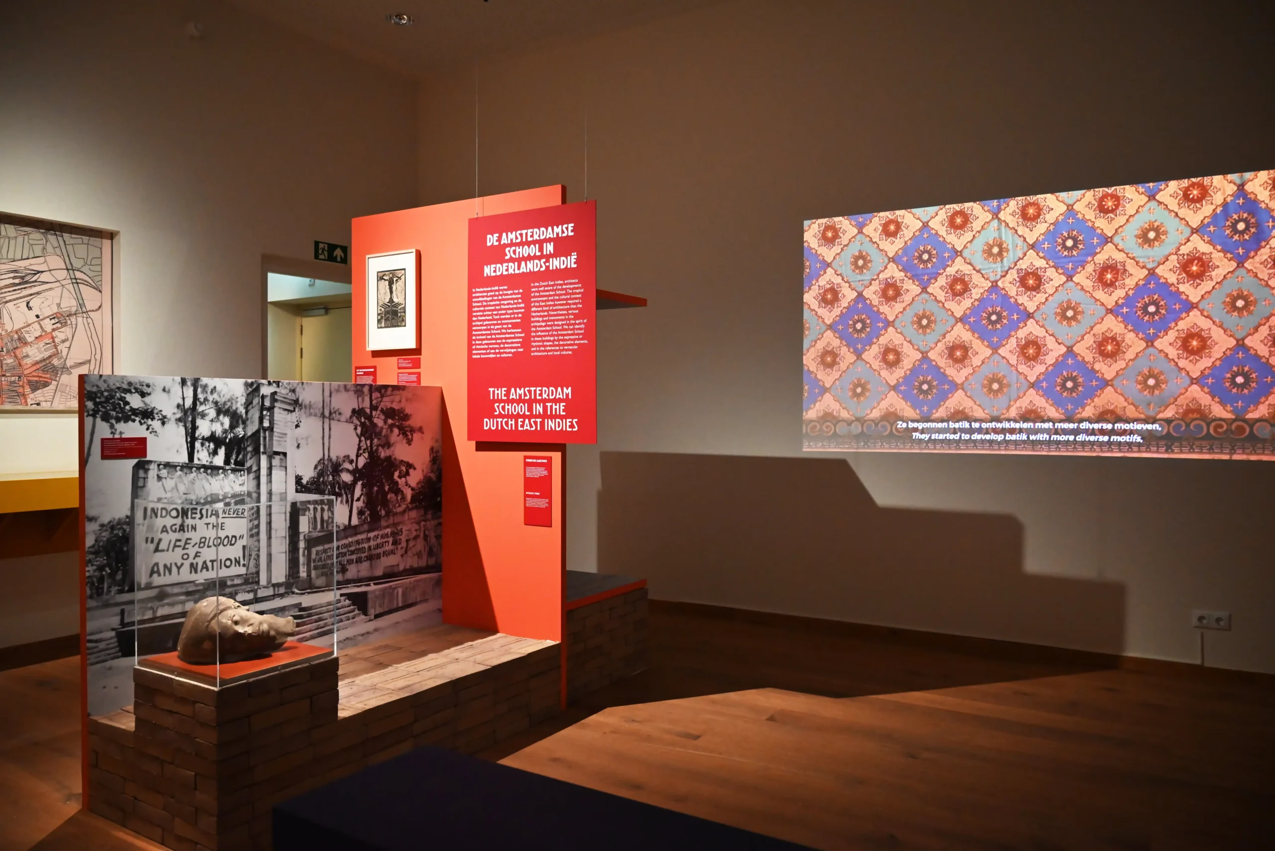 Photos of the Indonesia and the Amsterdam School exhibition in Museum Het Schip. December 1, 2022 – August 27, 2023 Design: Max Schulze Photo © Marcel Westhoff, Melle van Maanen & Gadis Fitriani Putri